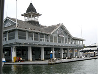 Harborside Restaurant, Newport Beach, some pelicans on roof