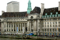 County Hall, London Aquarium on ground floor, misty day