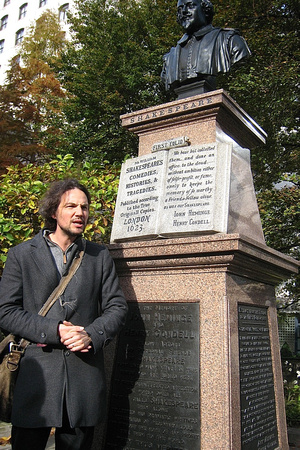 Memorial to first folio collection of Shakespeare's works
