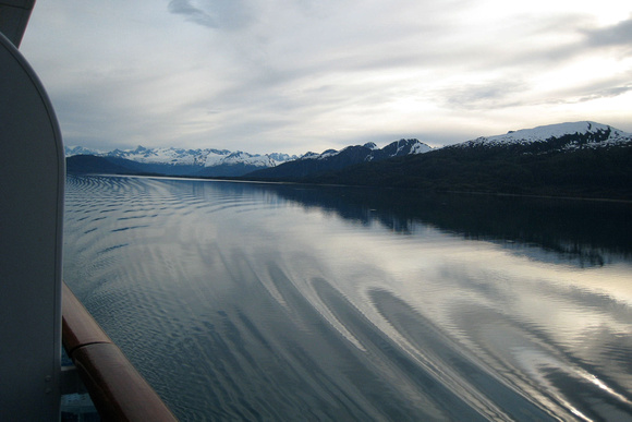 The wake of the ship in the water